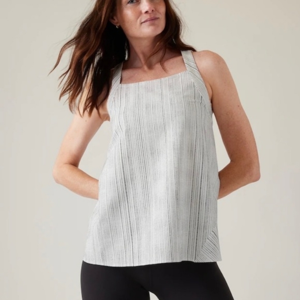 Athleta Arrival Tank White and Black Stripes